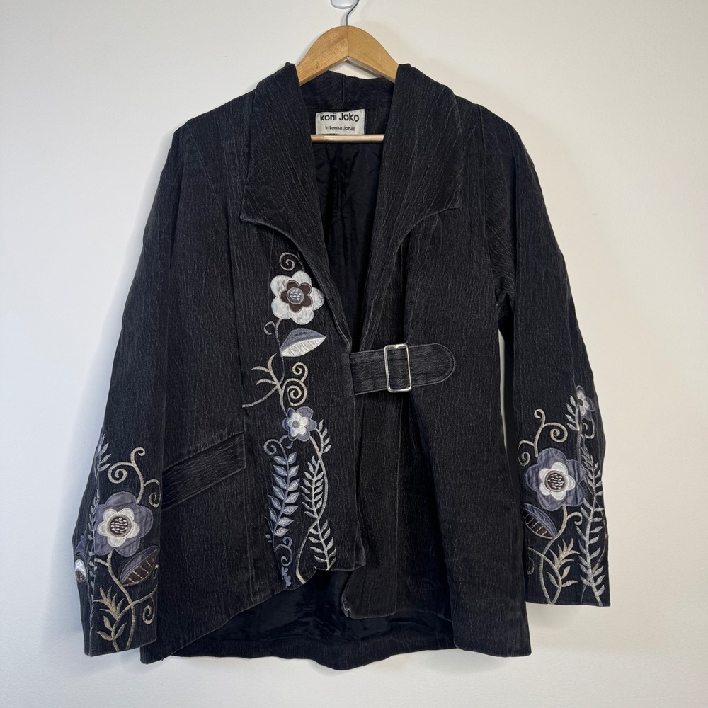 Korii Joko Jacket‎ Women M/L Black Floral Lagenlook Boho Artsy Hippie Vtg